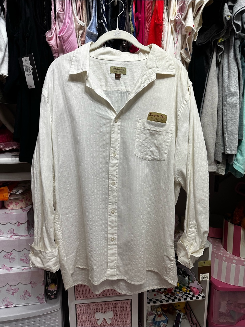 Sonoma Everyday Shirt White Stripe Button Down Large PLZ READ DESCRIPTION!